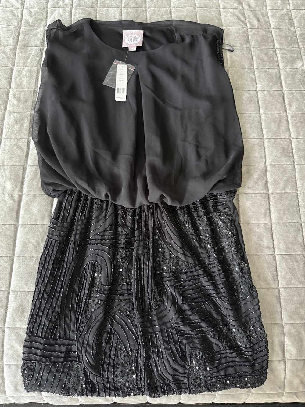 Romeo & Juliet Couture Black Beaded Overlay Dress